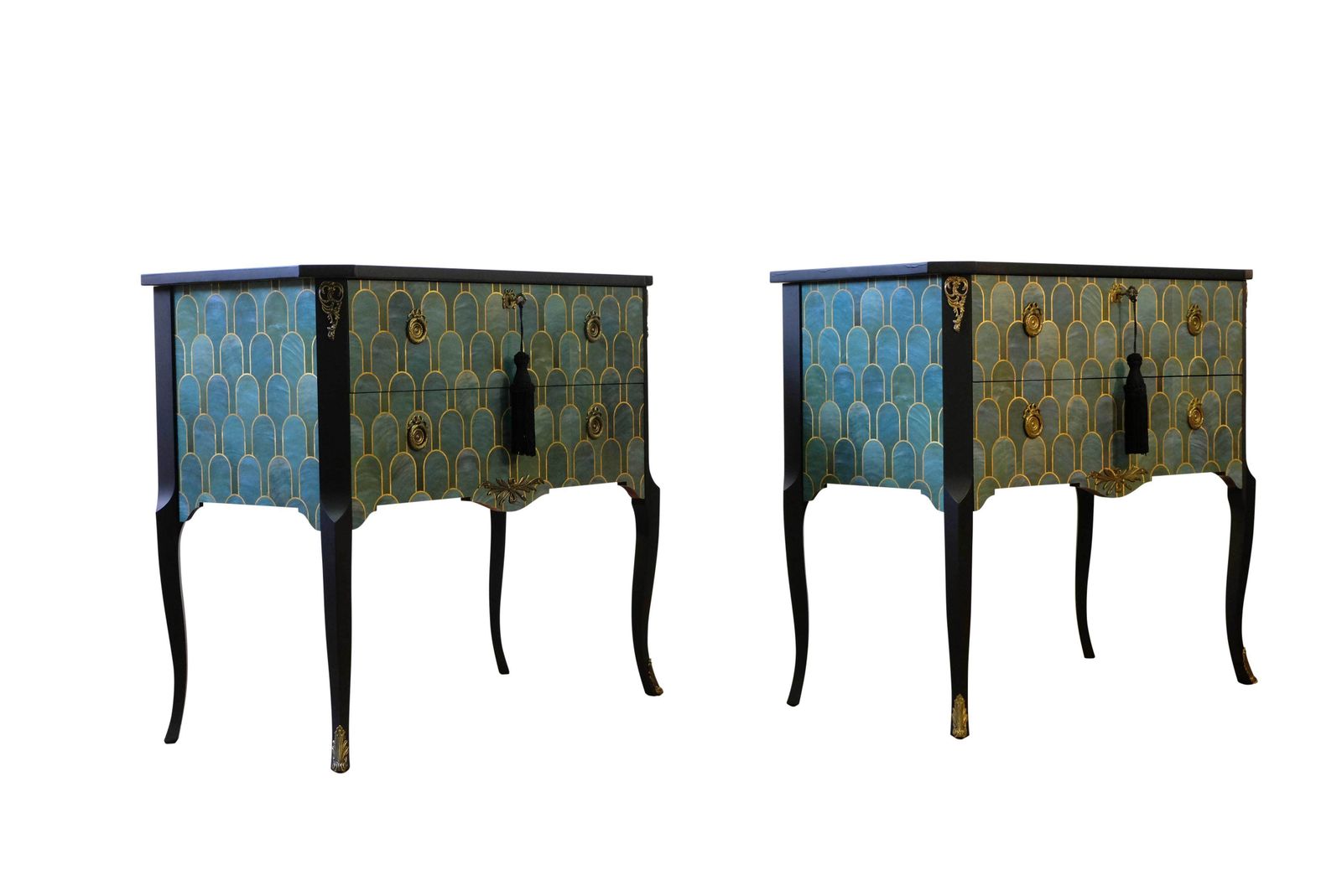 Gustavian Style Commode With Art Deco Green & Gold Design   Pair photo Furniture