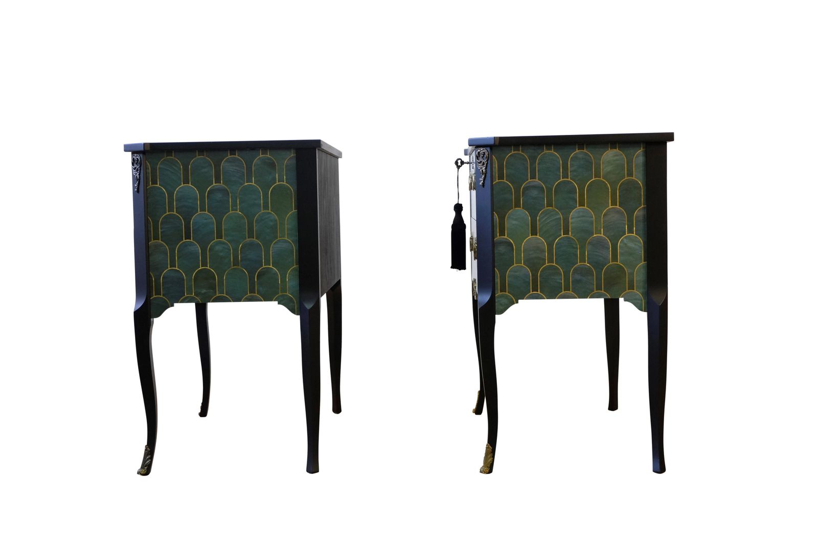 photo furniture Gustavian Style Commode With Art Deco Green & Gold Design   Pair