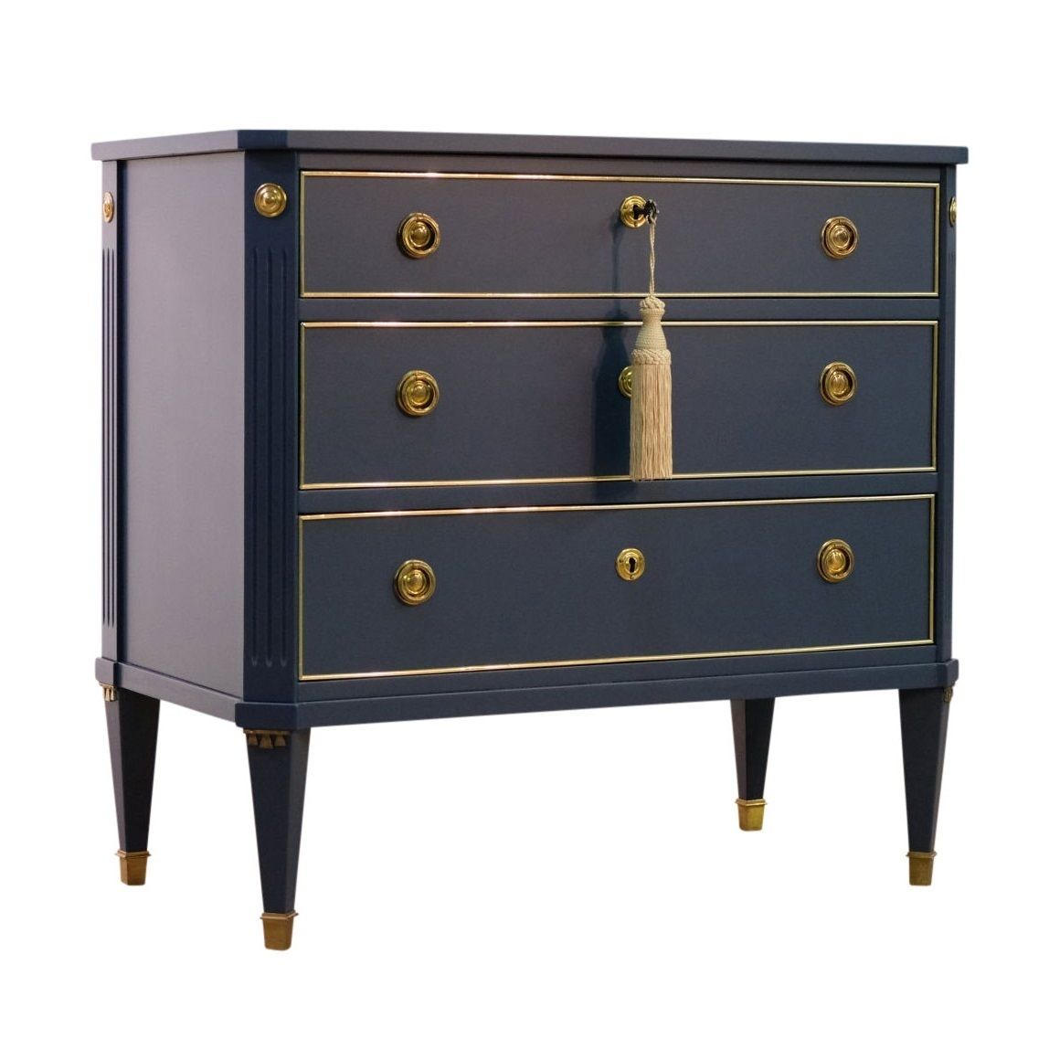 Antique Gustavian Superfinish Mid Night Blue  Chest photo for sale