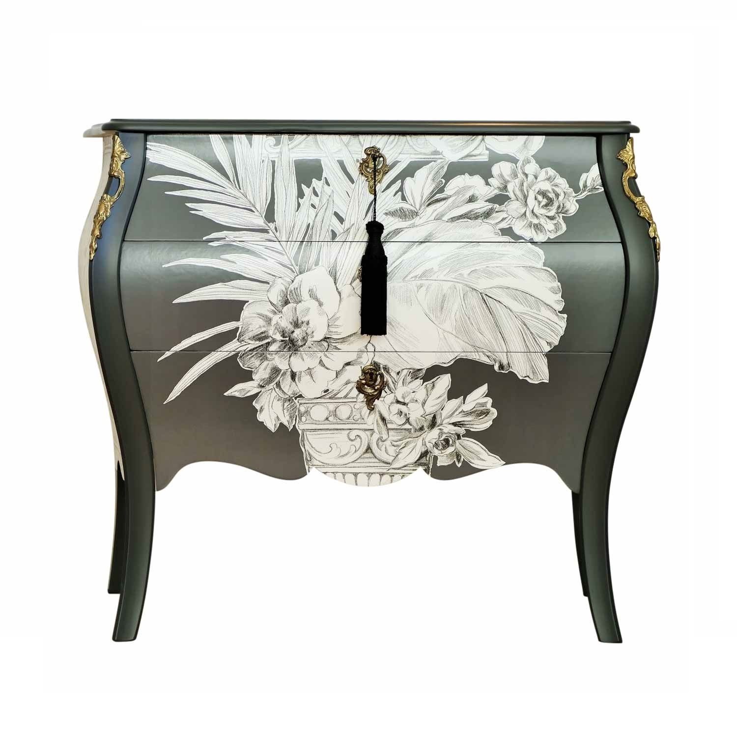 Rococo Two Drawer Chest Withcontemporary Floral Design  And Marble Top photo for sale