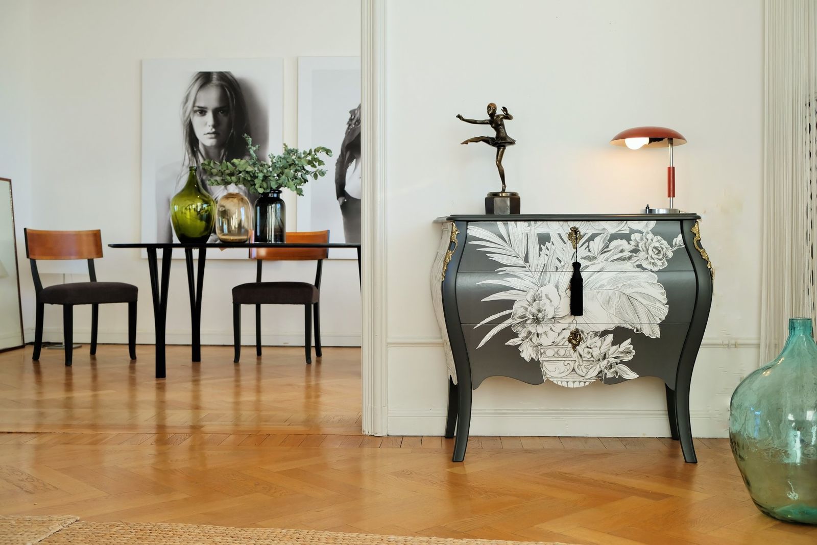 Rococo Two Drawer Chest Withcontemporary Floral Design  And Marble Top photo 2900.0
