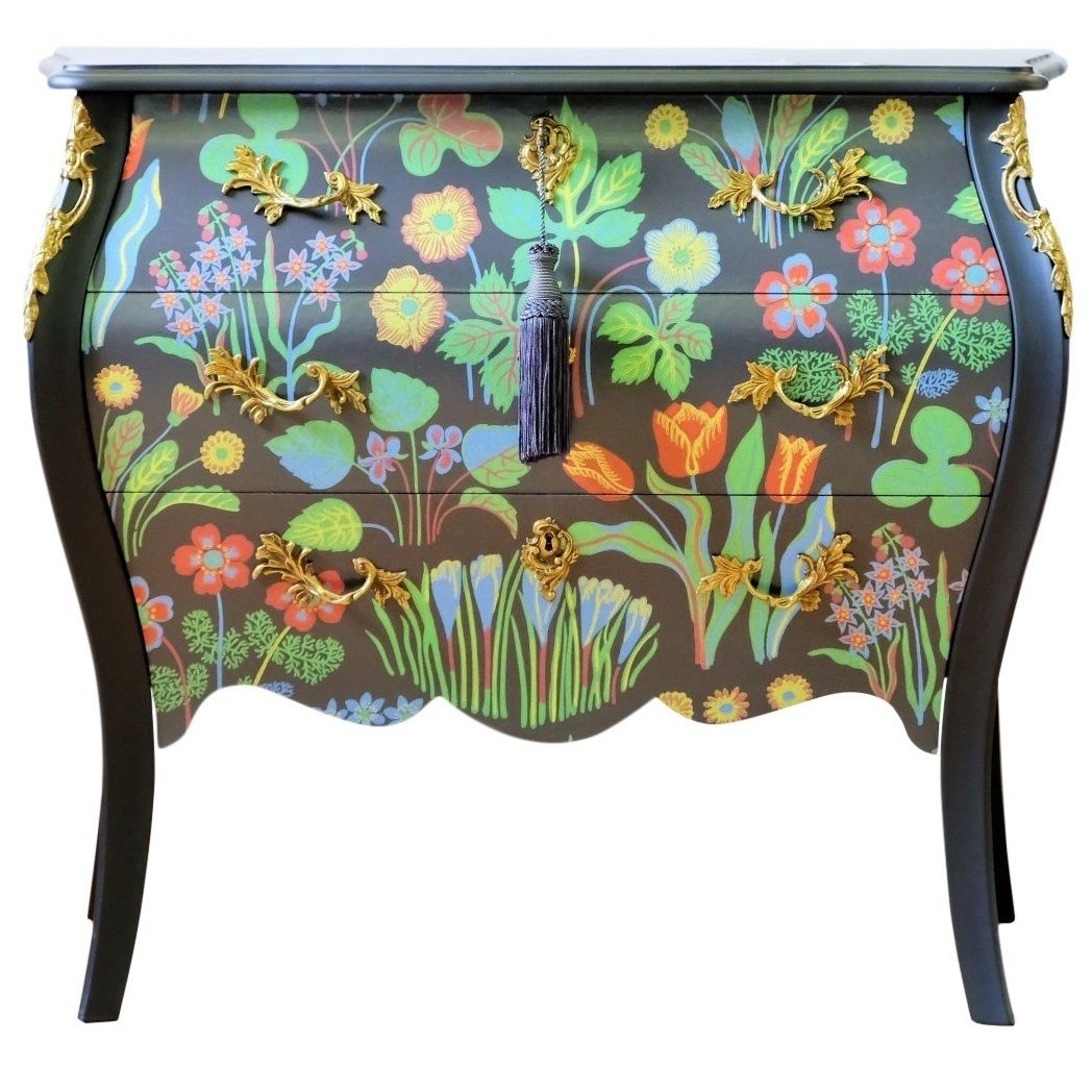 Rococo Two Drawer Chest With Josef Frank Floral Design  And Marble Top photo furniture