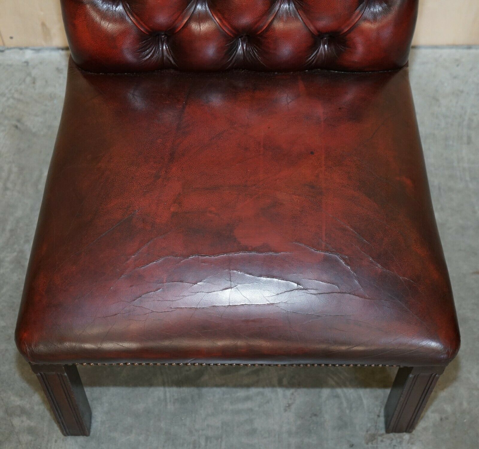 Nice Pair Of Oxblood Leather Vintage Chesterfield Gainsborough Side Chairs photo 950.0