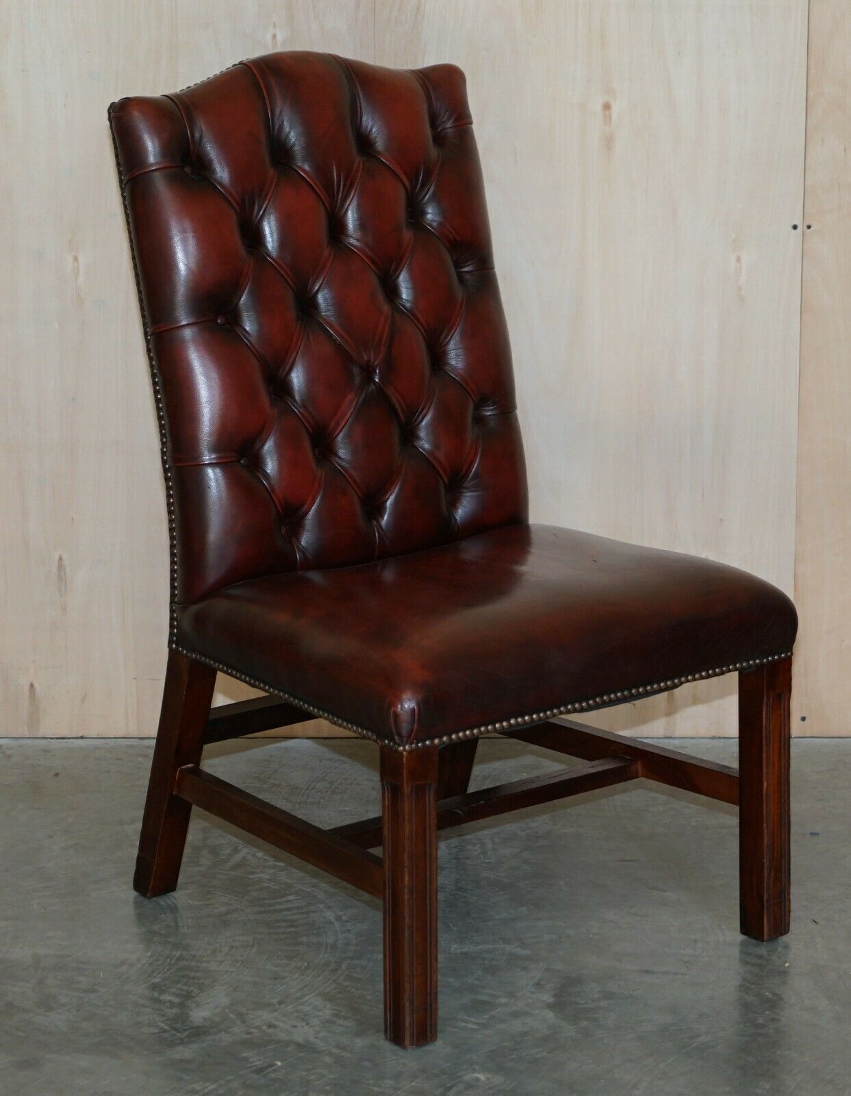 photo for sale Nice Pair Of Oxblood Leather Vintage Chesterfield Gainsborough Side Chairs