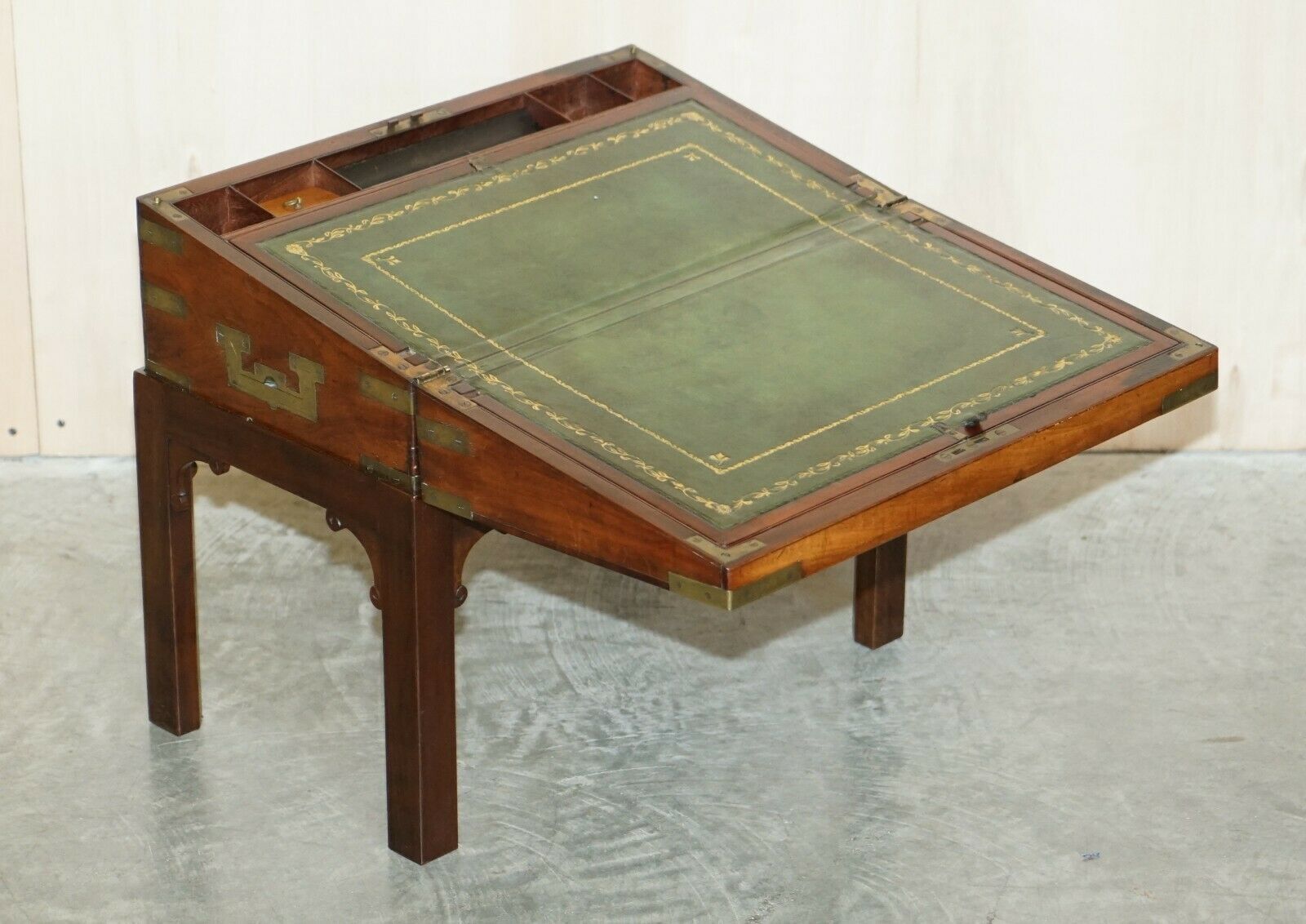 Exquisite Antique Mahogany Military Campaign Writing Slope Desk & Later Stand photo vintage