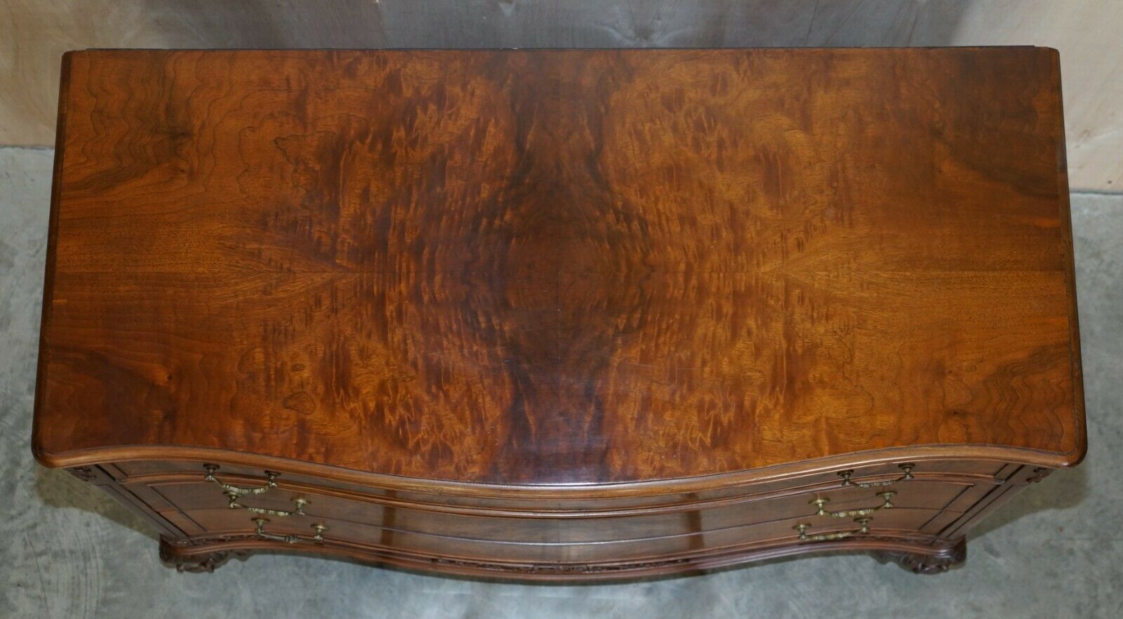 Antique Serpentine Fronted Claw & Ball Feet Flamed Mahogany Chest Of Drawers photo buy