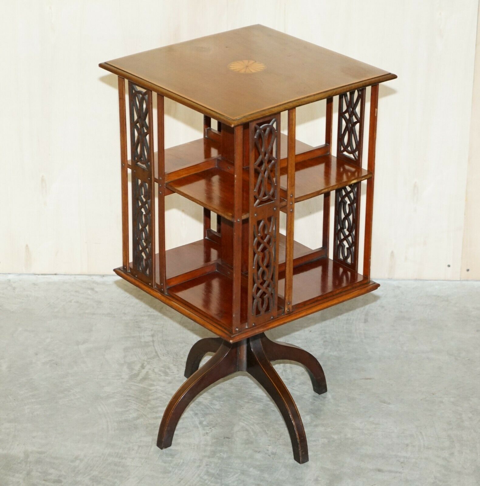 Victorian Sheraton Revival Mahogany & Satinwood Revolving Book Side End Table photo furniture