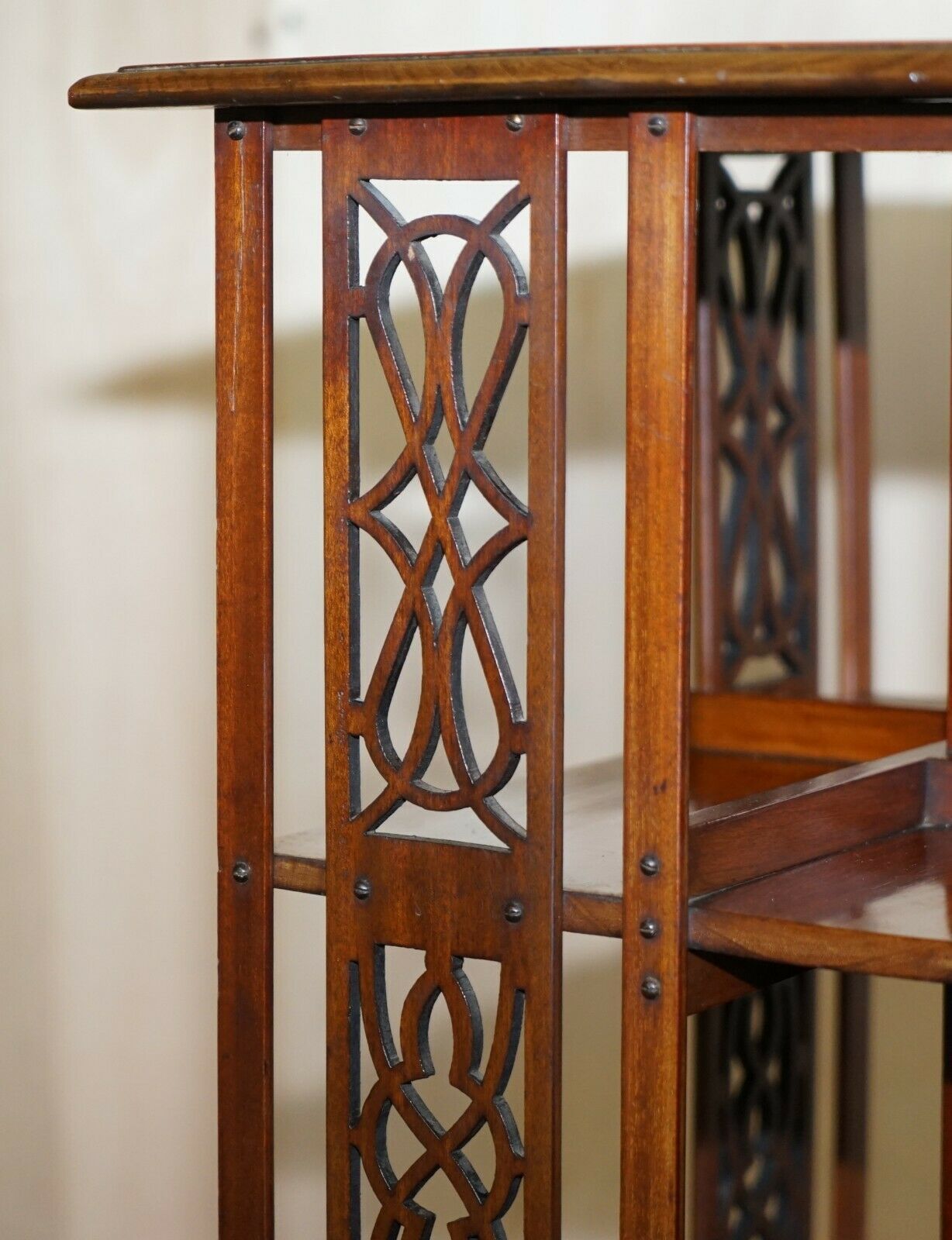 Victorian Sheraton Revival Mahogany & Satinwood Revolving Book Side End Table photo vinterior