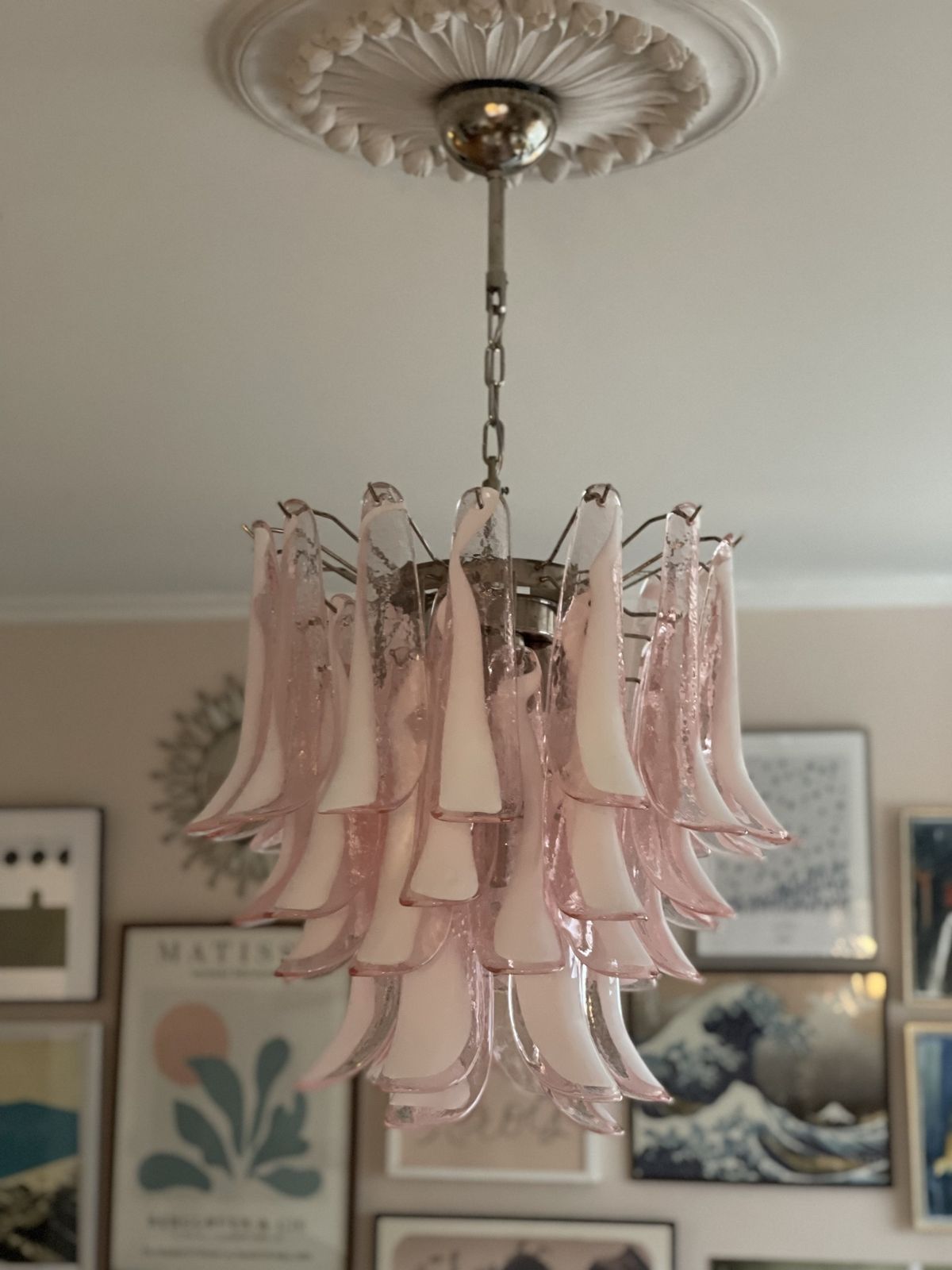 Pink Murano Glass Chandelier In The Style Of Mazzega   Large Size.