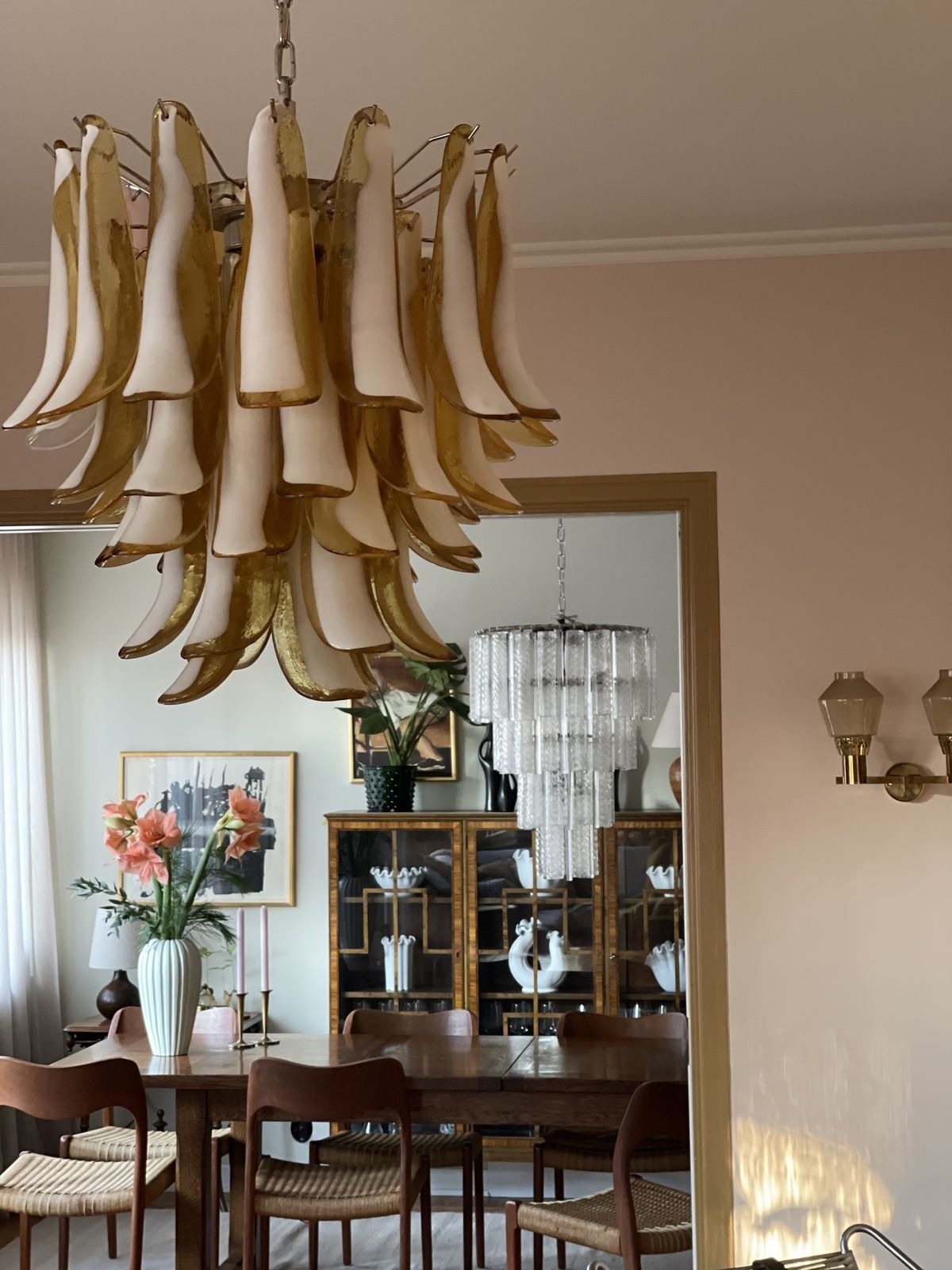 Murano Chandelier In The Style Of Mazzega In Amber   Large Size. photo 2590.0