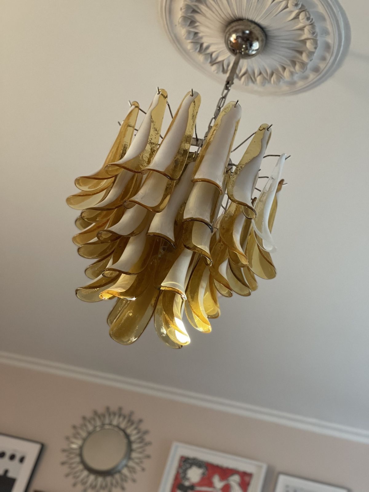 Murano Chandelier In The Style Of Mazzega In Amber   Large Size. photo vinterior