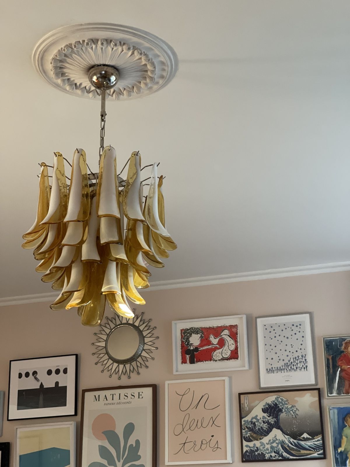 Murano Chandelier In The Style Of Mazzega In Amber   Large Size. photo vintage
