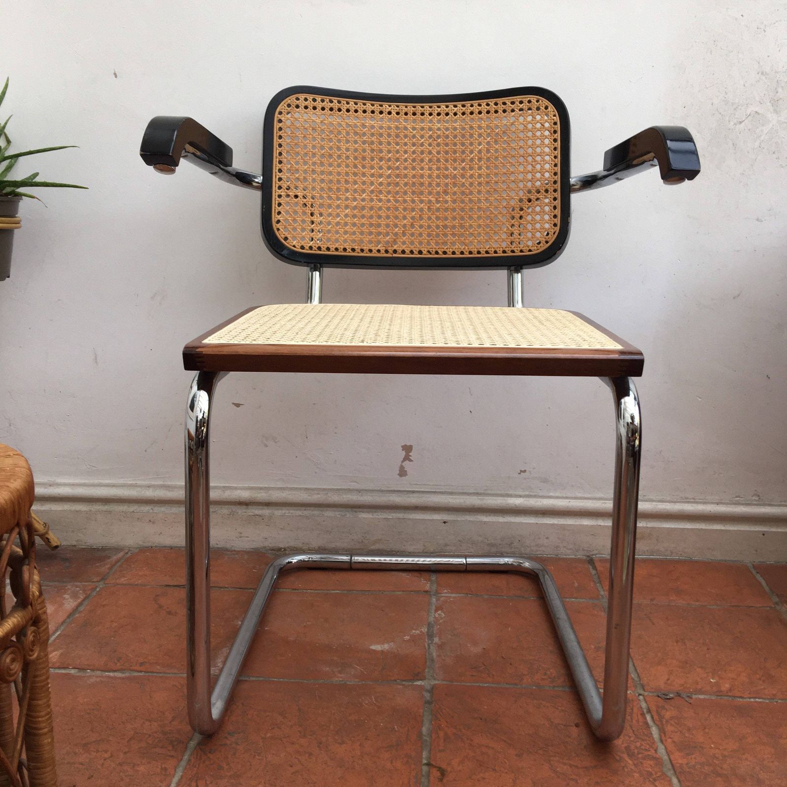 Cesca Black And Chrome & Rattan Dining Chair With Arms