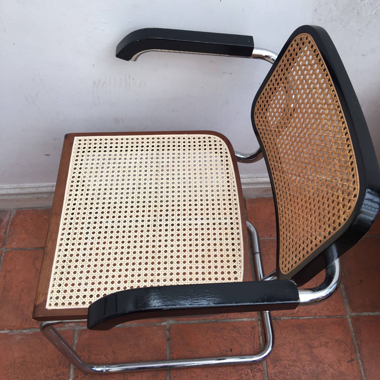 Cesca Black And Chrome & Rattan Dining Chair With Arms photo furniture