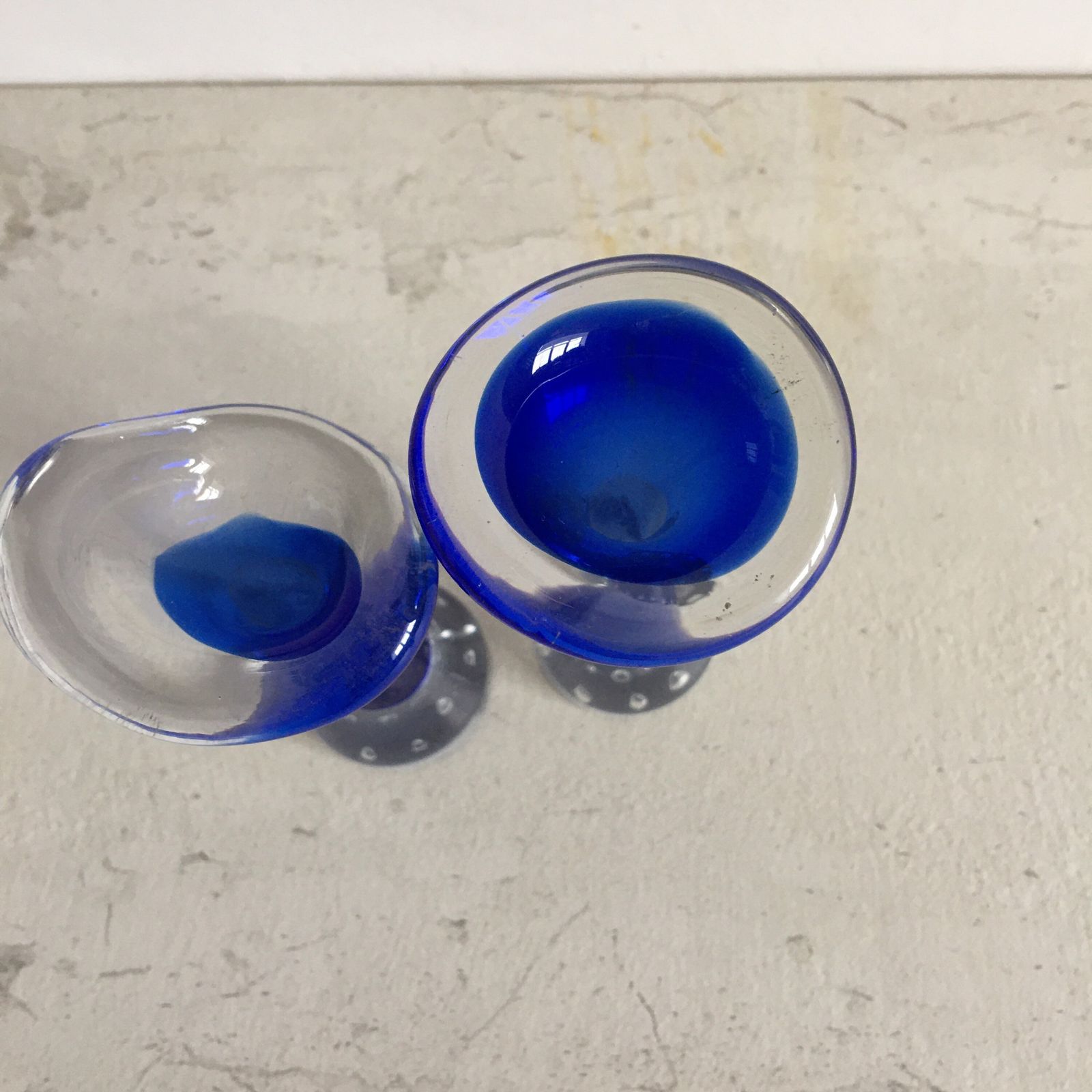 A Pair Of Swedish Blue Aseda Stem Vases. Mid Century Hand Blown/ Gift photo for sale