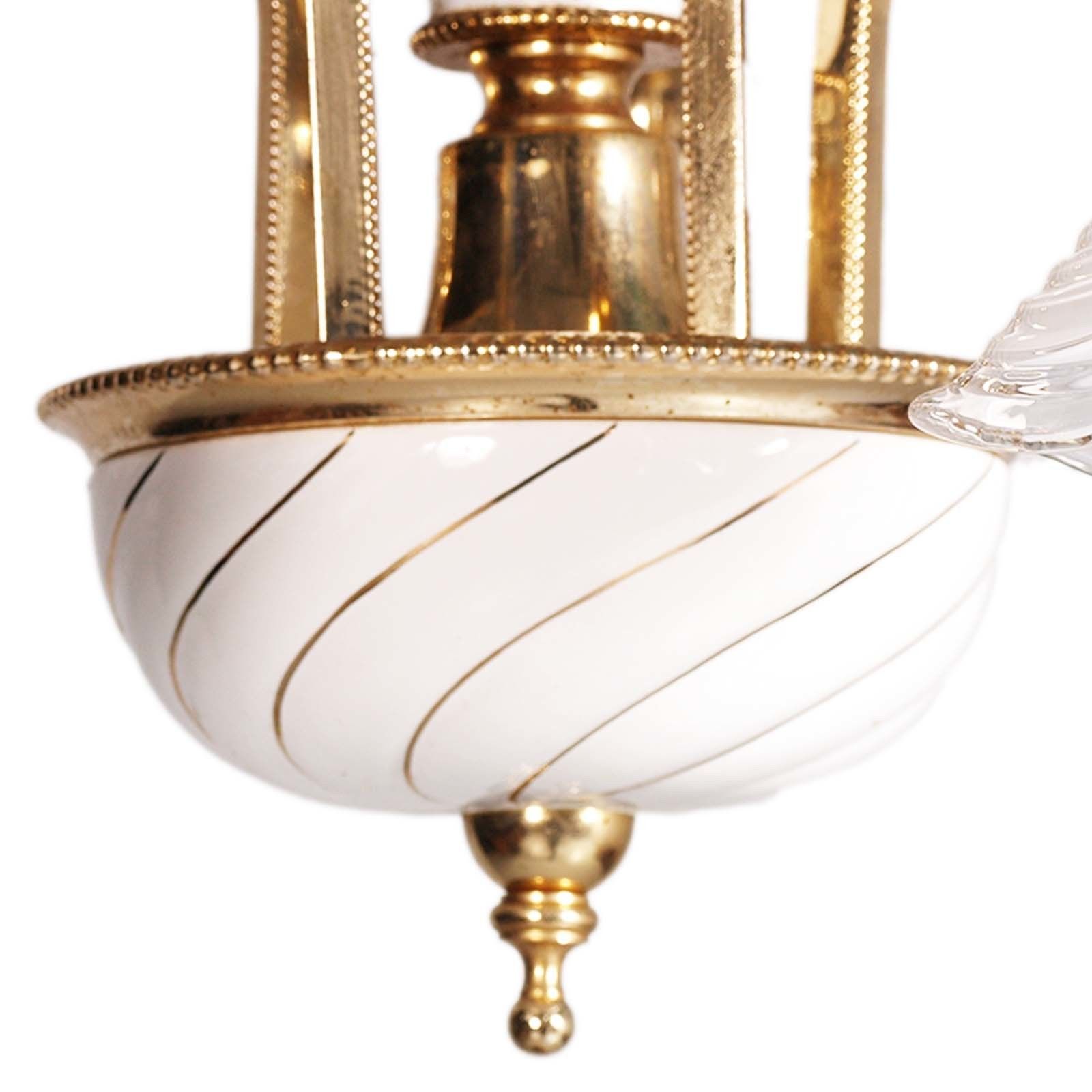 Venice Murano Glass Chandelier Mazzega 1970s, 5 Lights, Golden Metal Milky Glass photo Lighting