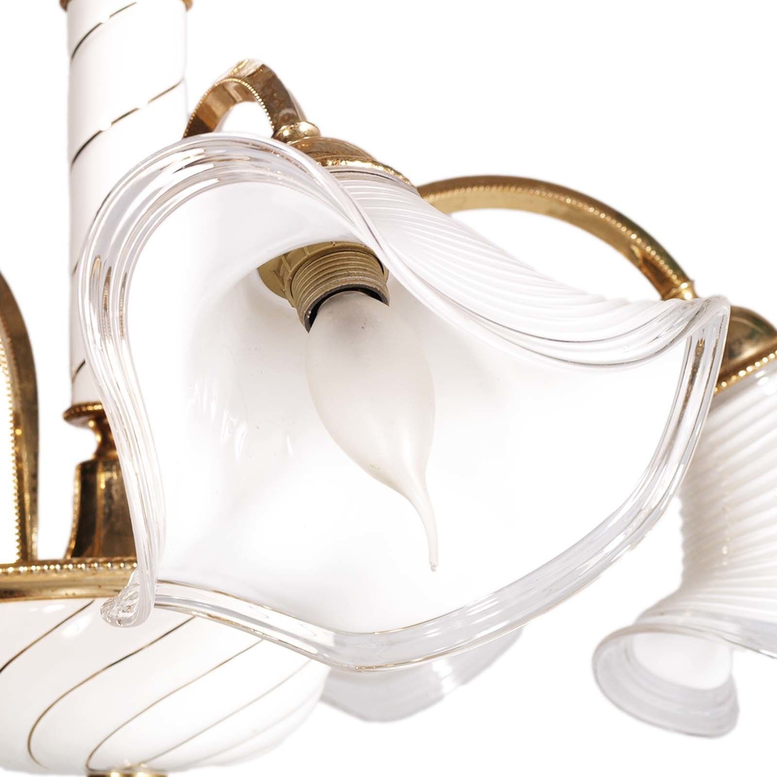 Venice Murano Glass Chandelier Mazzega 1970s, 5 Lights, Golden Metal Milky Glass photo vinterior