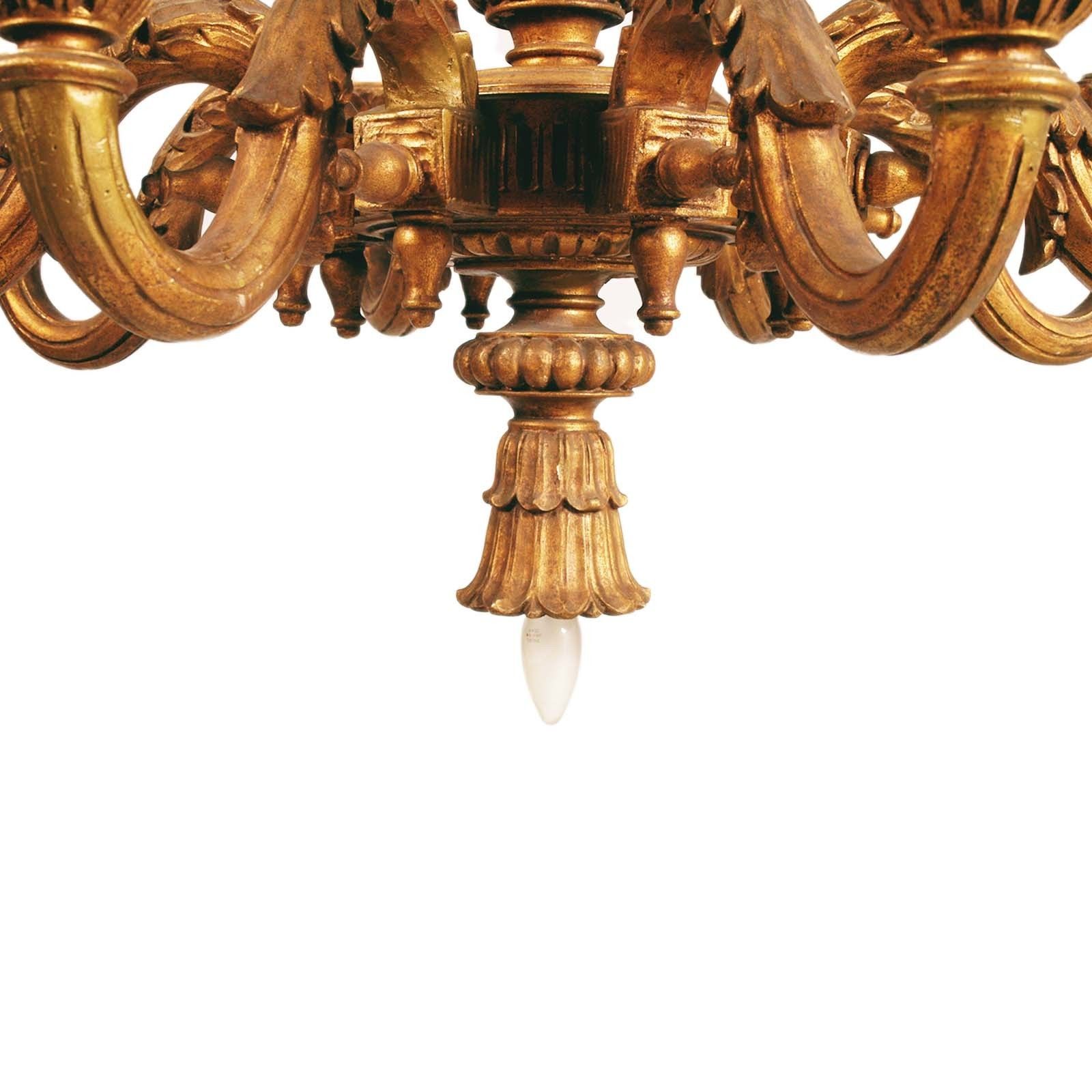 Large Florentine Baroque Chandelier In Hand Carved Walnut Gold Leaf, 9 Lights photo Lighting
