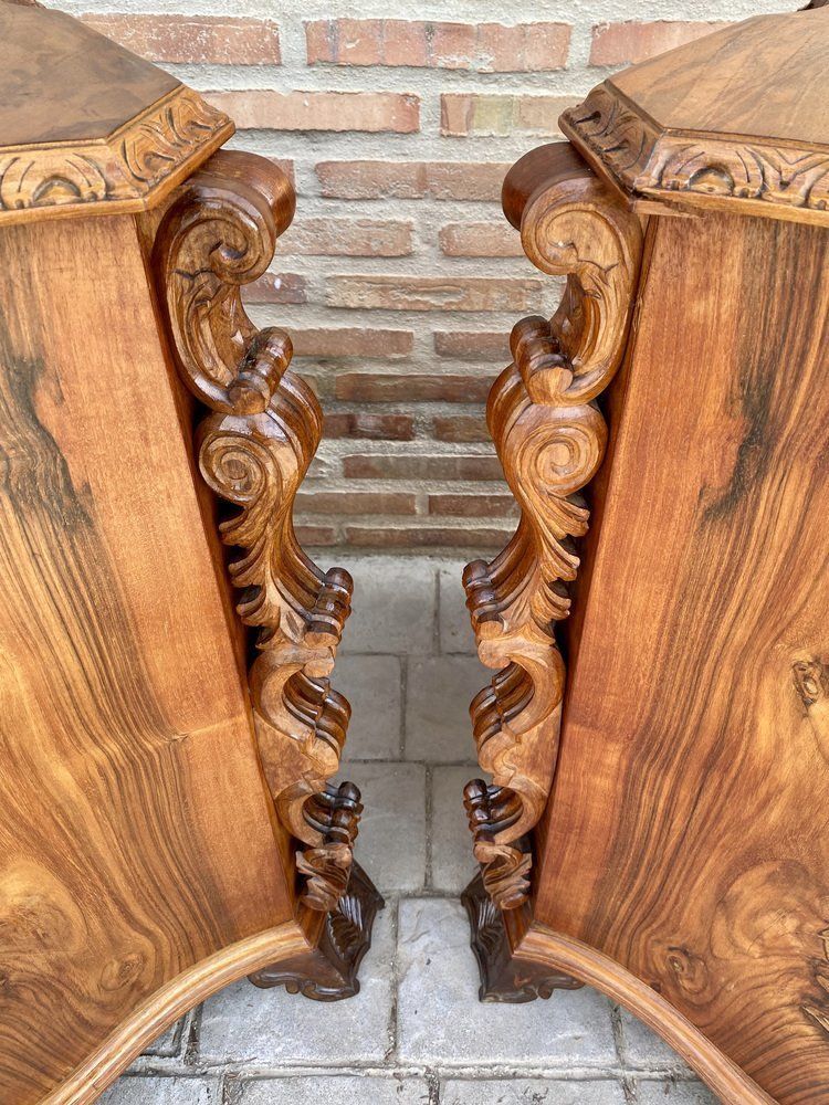 Early 20th Century Italian Burl Walnut And Fruitwood Bedside Commodes, Set Of 2 photo buy