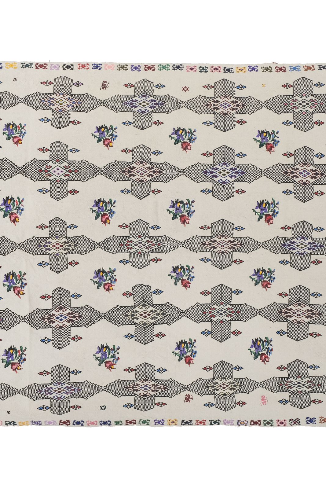 Textiles Oriental Floral Embroidery Jajim Kilim Rug  180 X 227 Cm photo