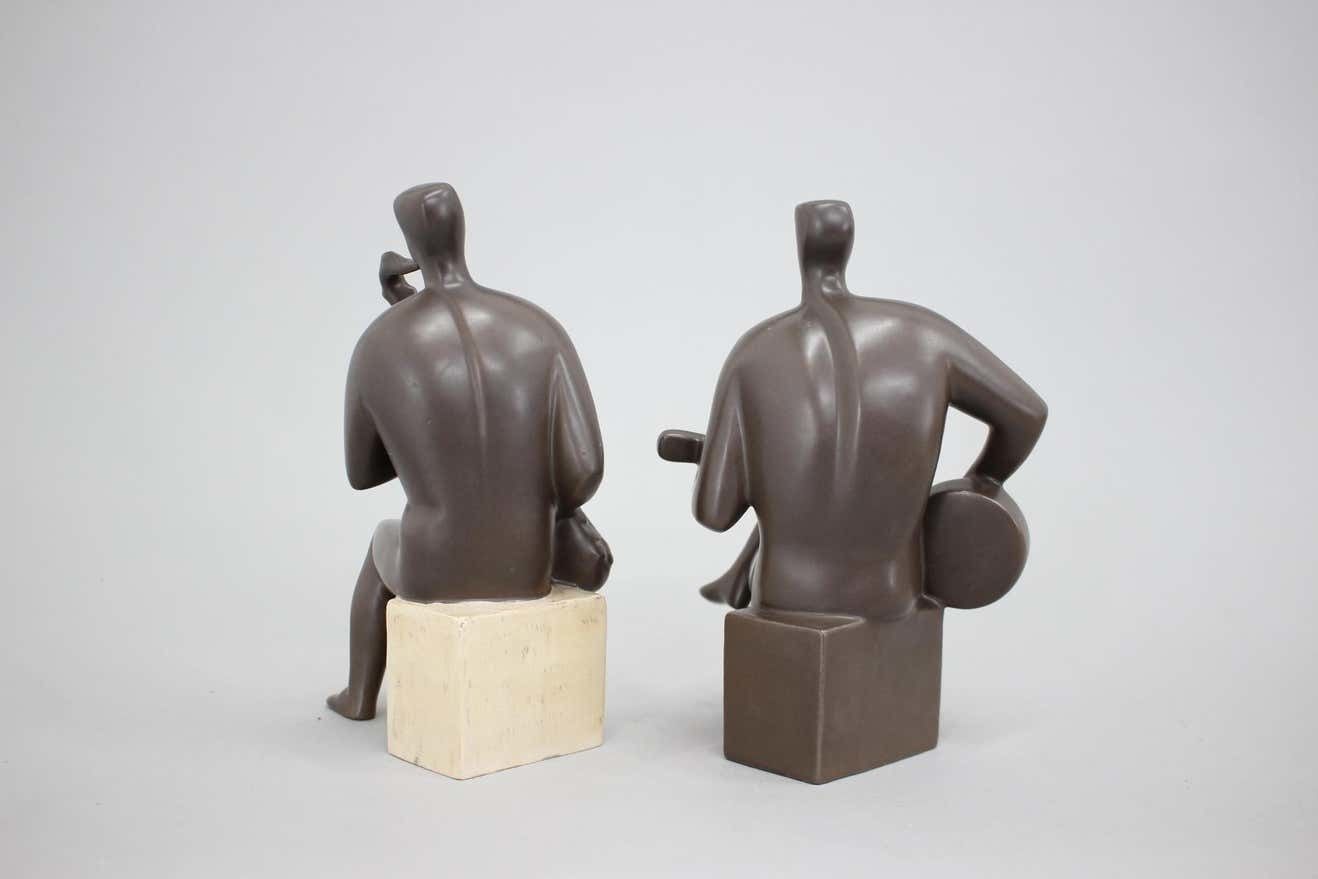 1970s Pair Of Ceramic Figurines Of Musicians, Czechoslovakia photo 584.0