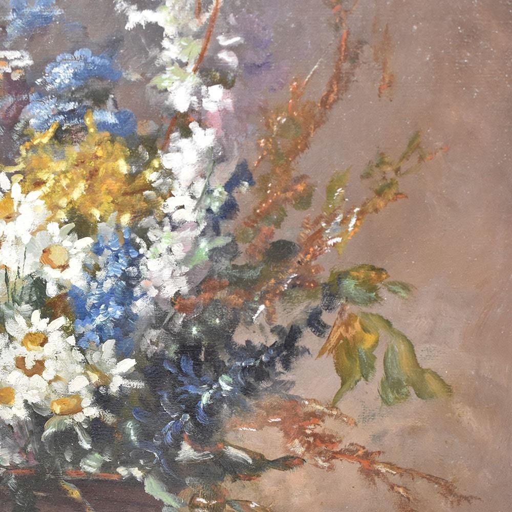 Still Life Painting, White Daisies, Coppenolle, Antique Oil, XIX Century. (Qf393) photo buy
