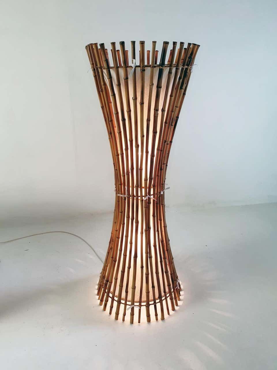 Mid Century Bamboo Floor Lamp After Franco Albini, 1960s photo vintage
