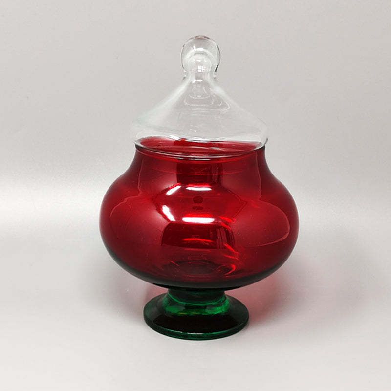 1960s Astonishing Red And Green Jar In Empoli Glass By Rossini. Made In Italy photo furniture