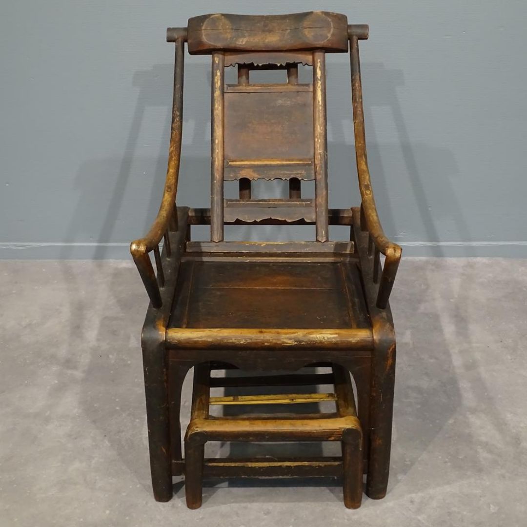 Original Antique Chinese 19th Century Handcrafted Bamboo Lounge Chair, Ca 1860 photo buy