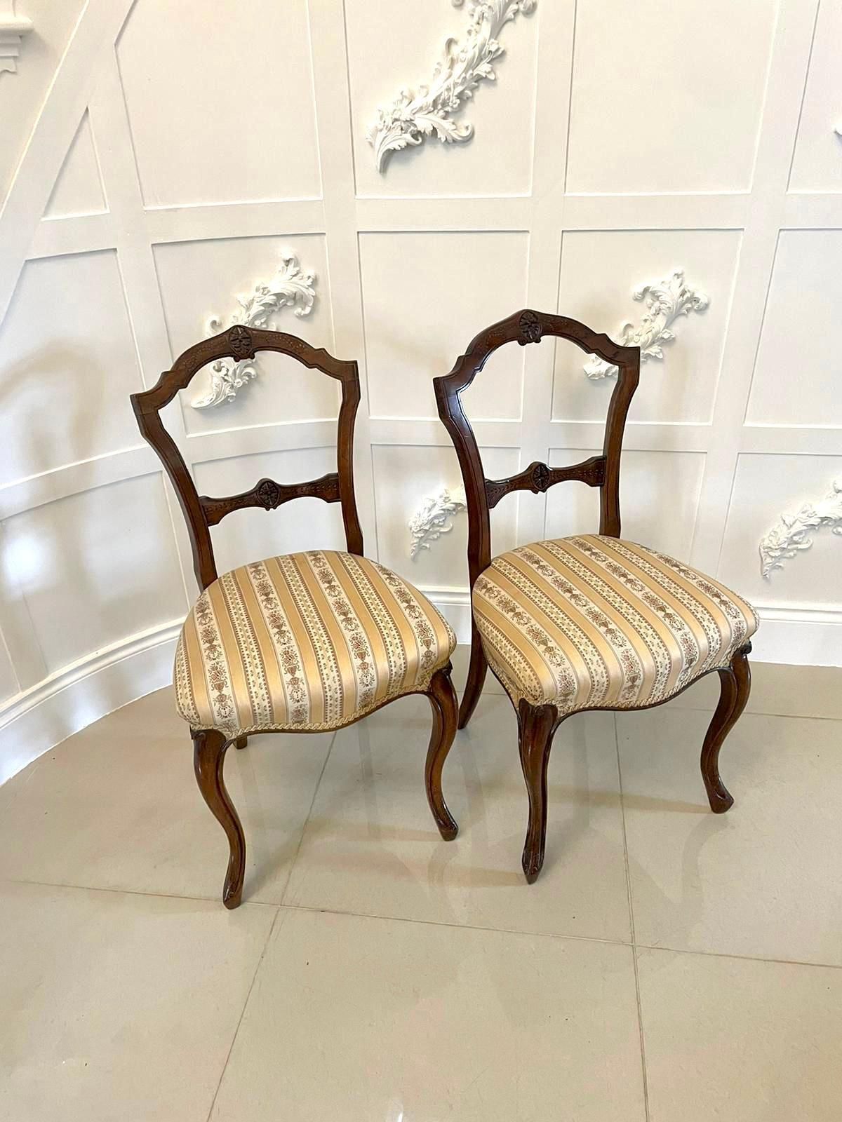 Pair Of Antique Victorian Quality Carved Walnut Side Chairs photo for sale