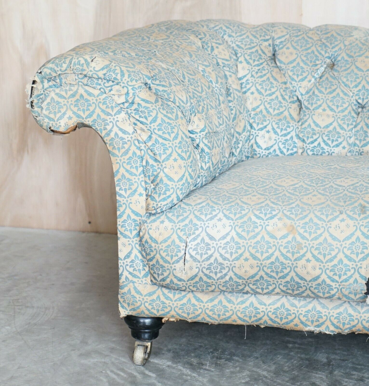 Unrestored Antique Victorian Howard & Son's Chesterfield Sofa Inc Ticking Fabric photo for sale