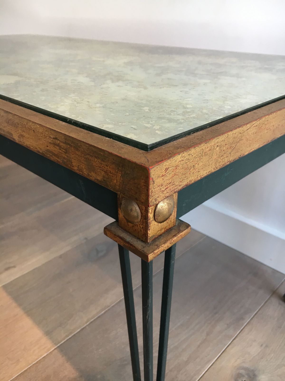photo furniture Coffee Table In Patinated And Gilded Steel In The Taste Of Jacques Quinet