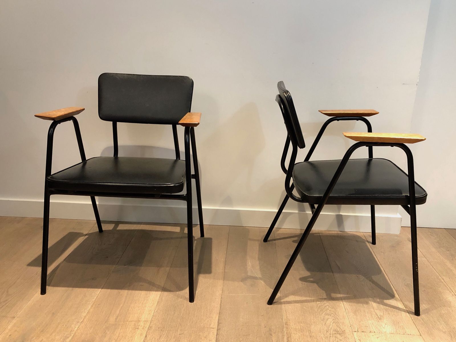 Furniture Pair Of Black Lacquered Armchairs By Willy Van De Meeren, Circa 1950 photo