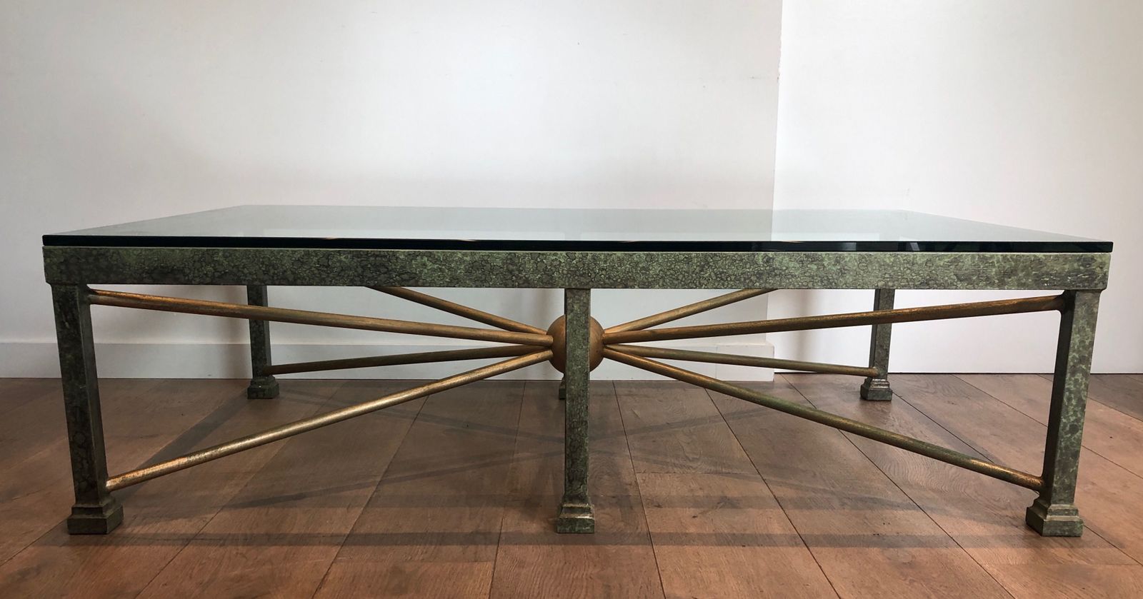 Important Patinated And Golden Steel And Wrought Iron Coffee Table photo Furniture