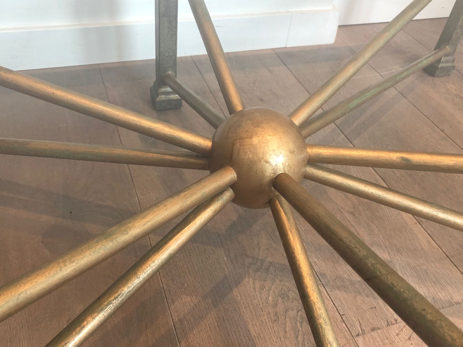 photo furniture Important Patinated And Golden Steel And Wrought Iron Coffee Table