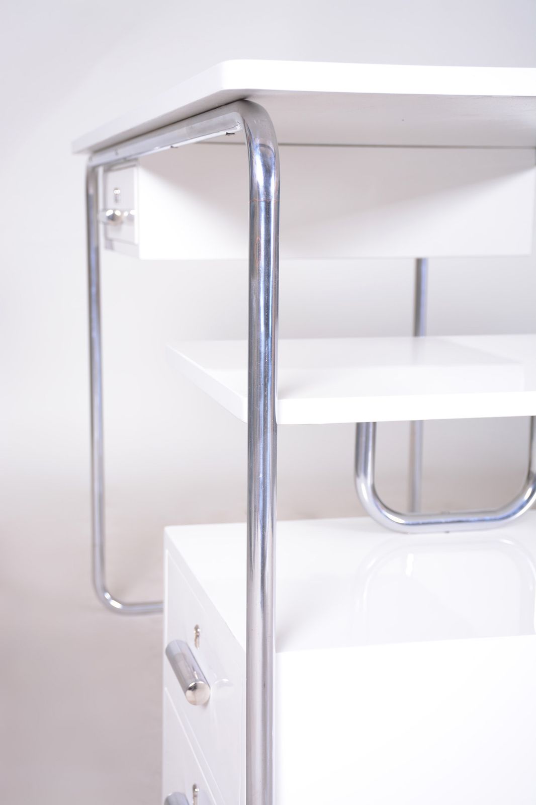 White Bauhaus Writing Desk Made In 1930s Germany   Restored photo vintage