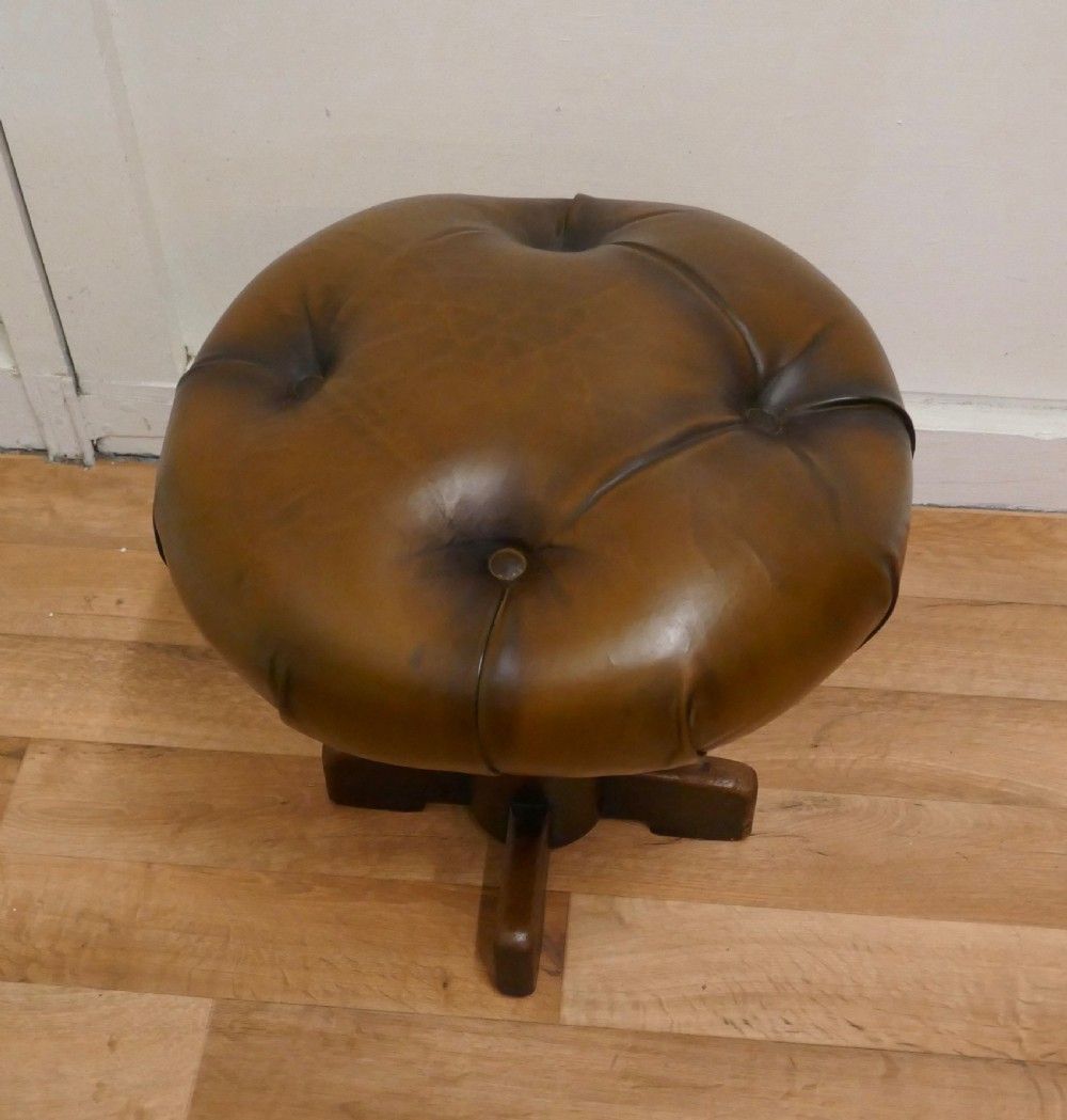 A Pair Of Sturdy French Button Leather Swivel Piano Stools photo Furniture
