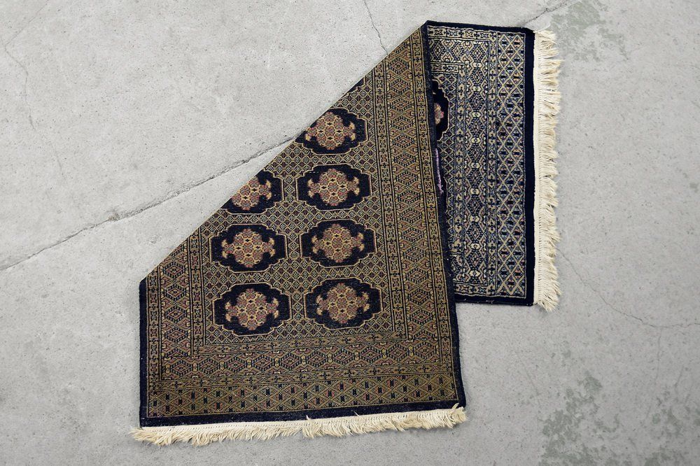 Pakistani Hand Woven Blue Bukhara Rug From Ikea, 1960s photo vinterior