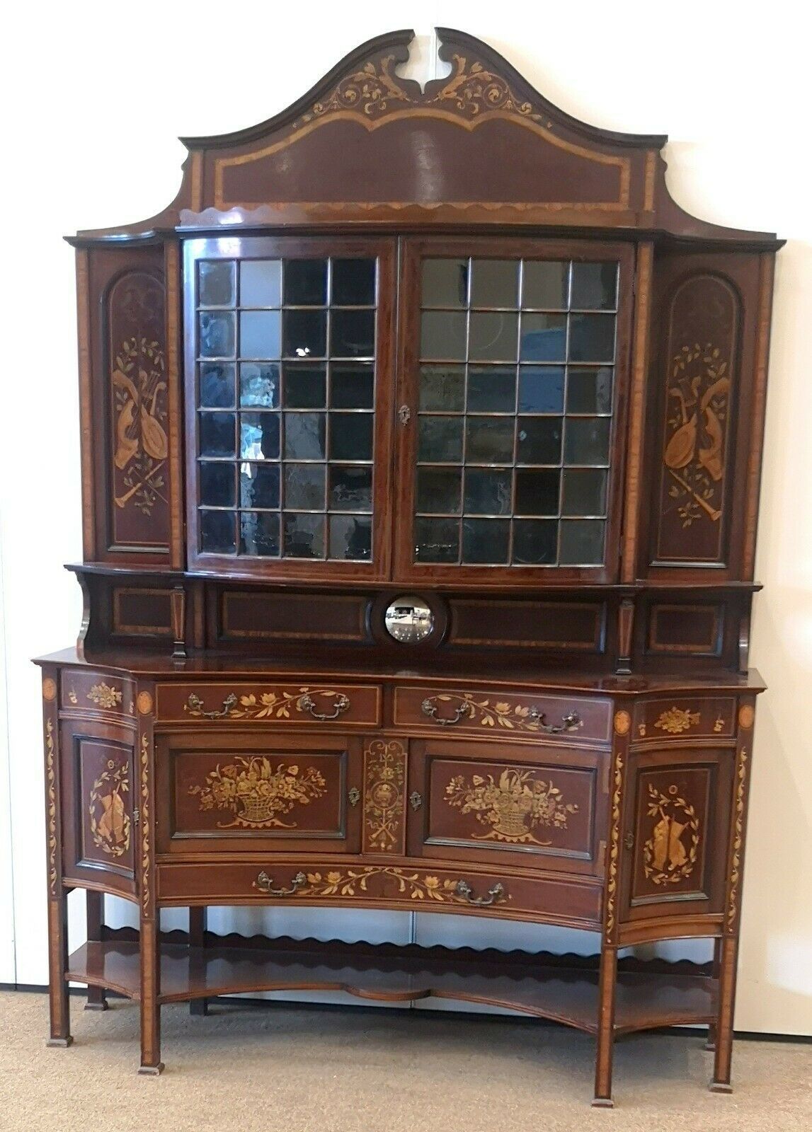 Large Victorian Mahogany And Marquetry Display Cabinet photo for sale