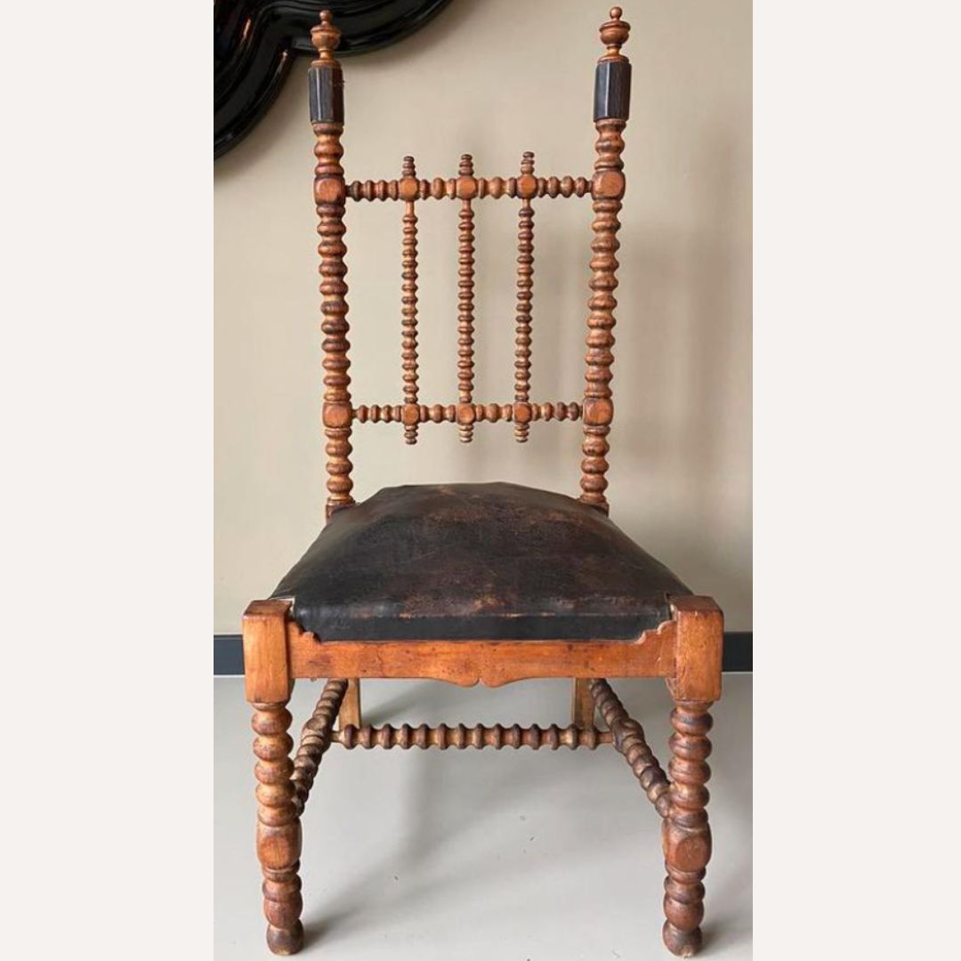 French Bobbin Chair With Leather Seat, Ca 1850 1860 photo for sale