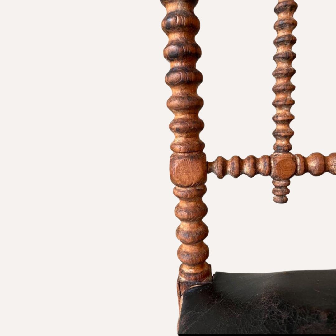French Bobbin Chair With Leather Seat, Ca 1850 1860 photo 826.8