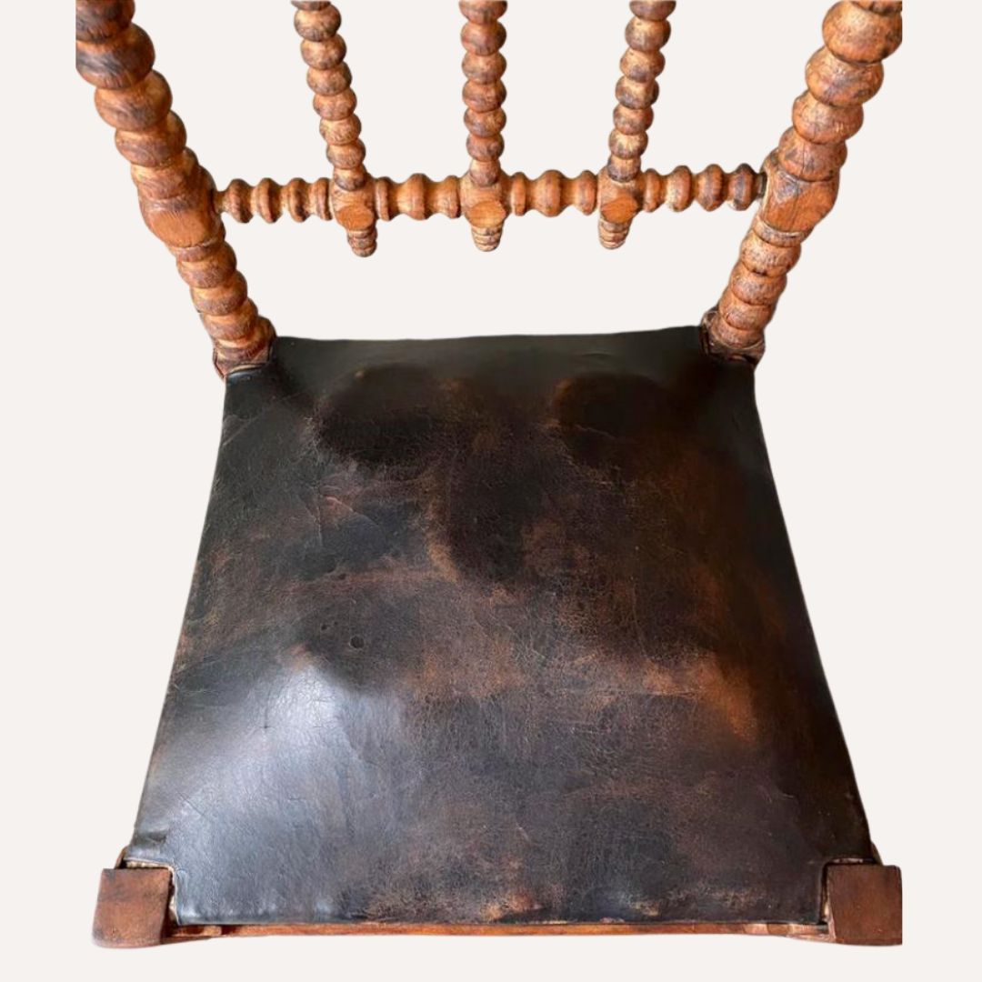 French Bobbin Chair With Leather Seat, Ca 1850 1860 photo vinterior