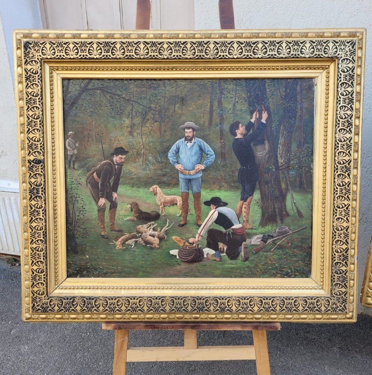 F Brillaud, Pair Of Paintings, Hunting Scenes, Xixth Century photo for sale