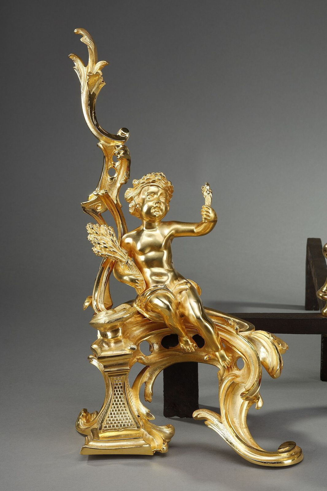 Pair Of Gilt Andirons In The Louis XV Style Bronze photo for sale