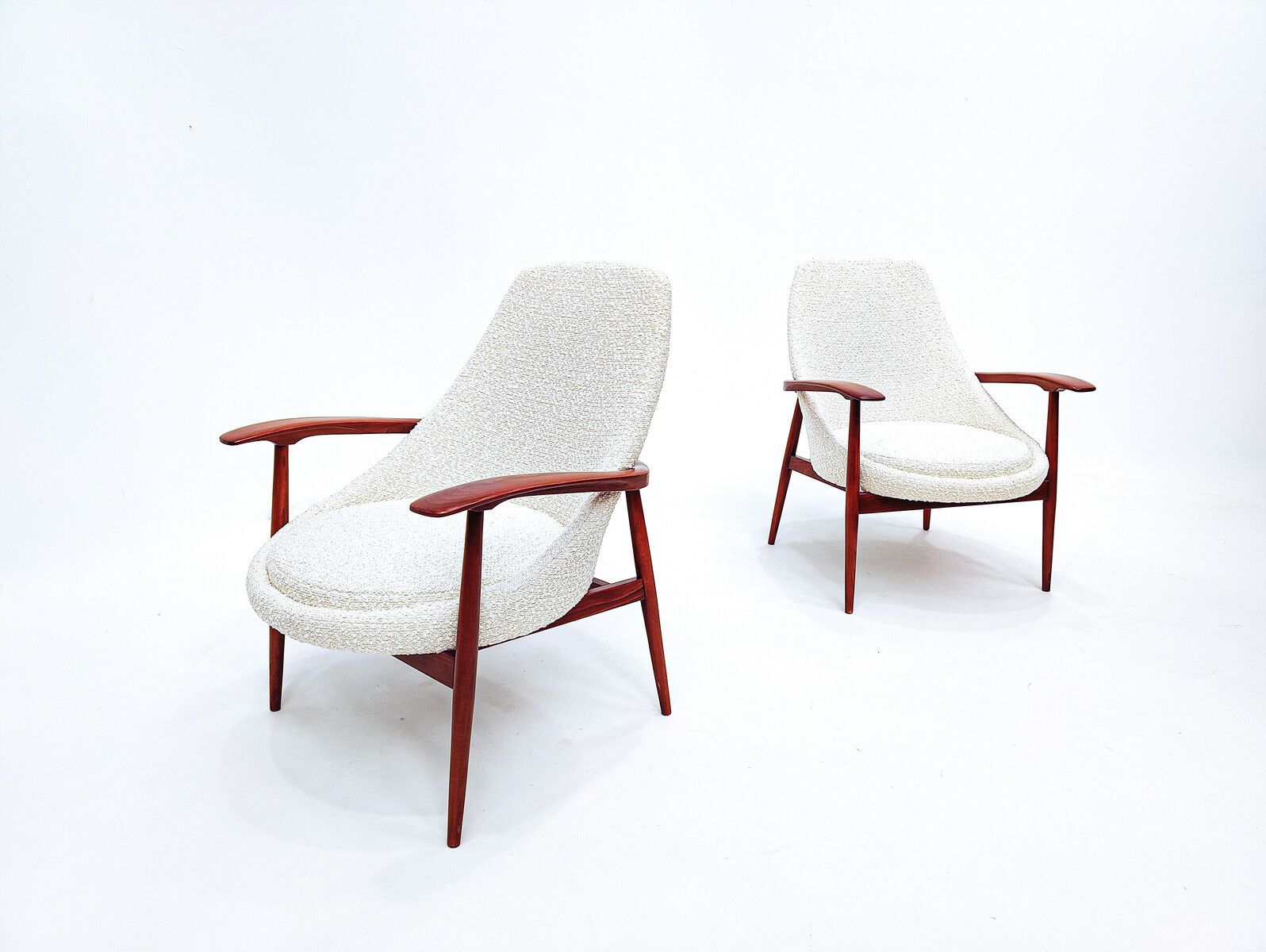 Pair Of Mid Century Armchairs In White Boucle photo furniture