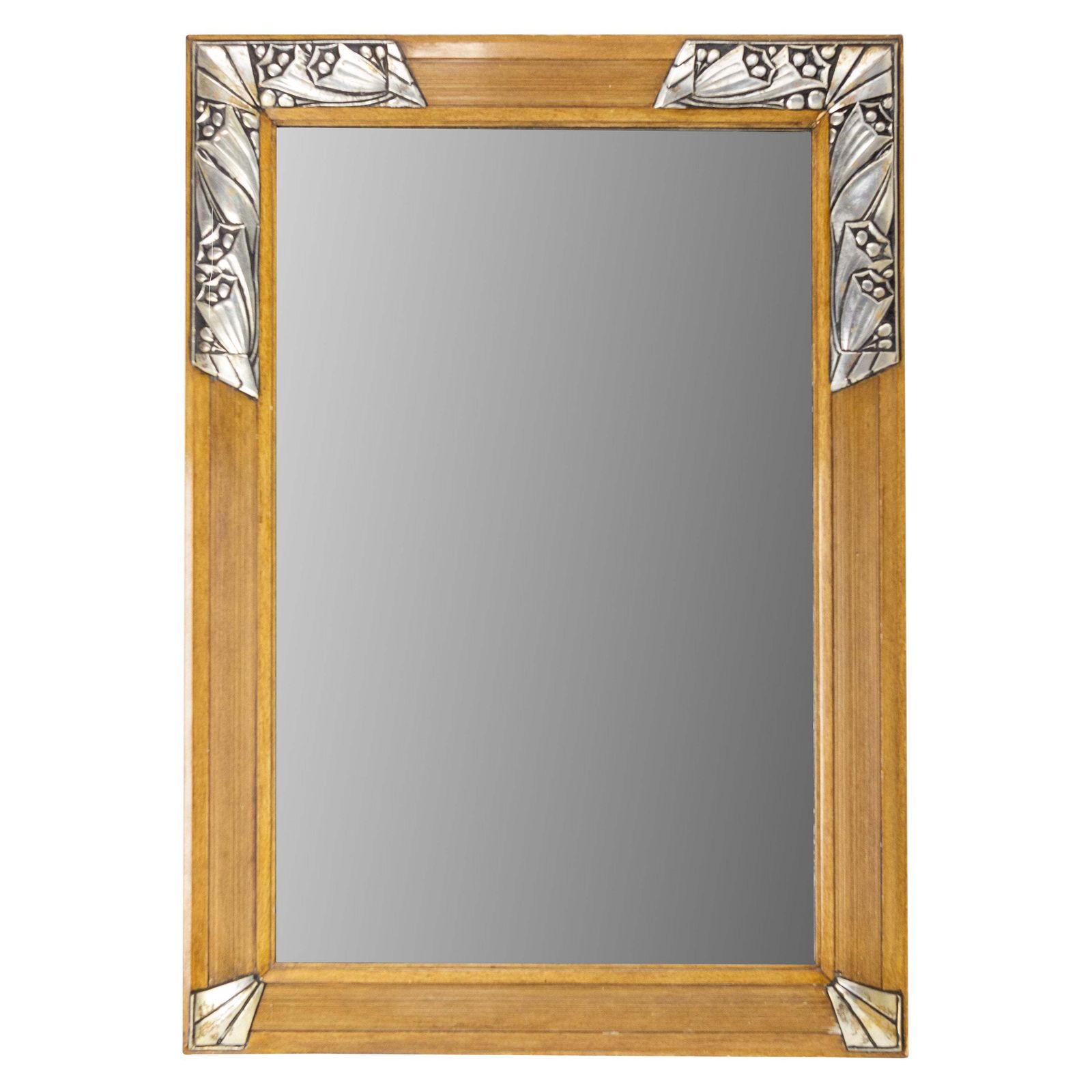 Miroir Art déco en métal et pin à décor floral, vers 1930