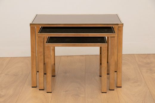 Hollywood Regency Gold Plated Nest Of Tables By Belgo Chrome C.1970 photo furniture