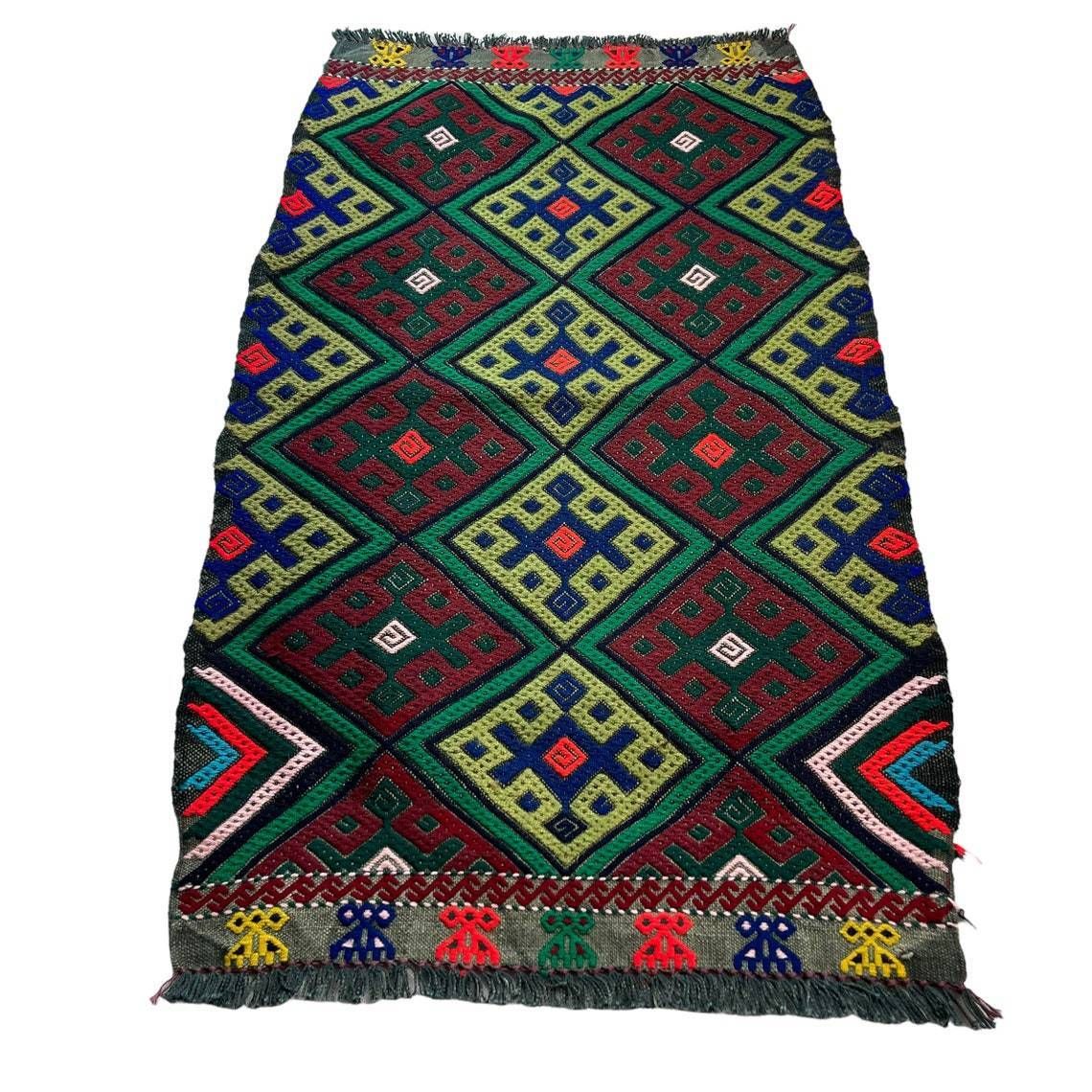Traditional Turkish Mini Kilim Rug , Vintage Anatolian Turkish Kilim Rug photo Textiles