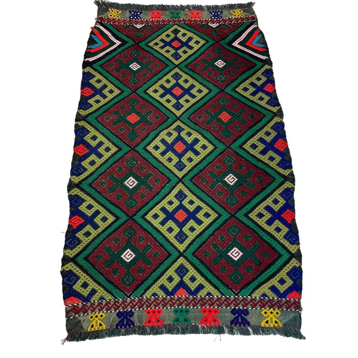 Traditioneel Turks Mini Kilimkleed, Vintage Anatolisch Turks Kilimkleed photo vintage