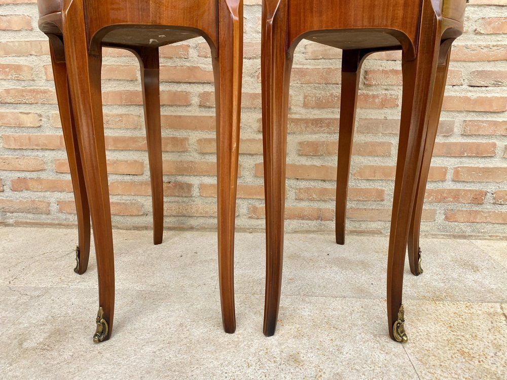French Walnut Demilune Bedside Tables Or Nightstands With 2 Drawers, Set Of 2 photo buy